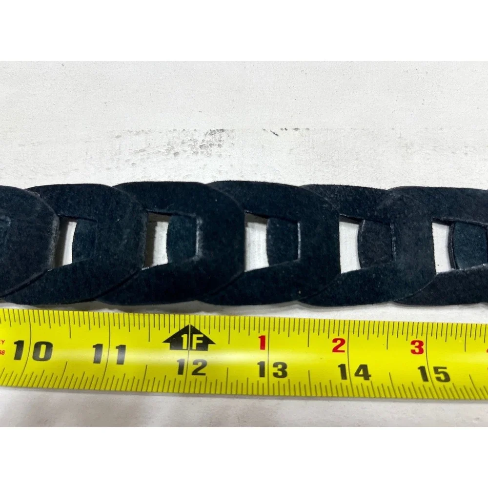 Vintage Hippie Boho Suede Link Belt Black Fringe Festival Belt - Picture 4 of 5